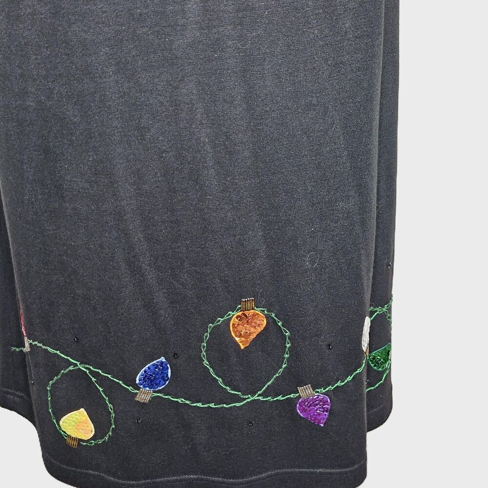 Vintage Quacker Factory Sequin Christmas Lights Maxi Skirt Black Elastic Waist L - Picture 2 of 7
